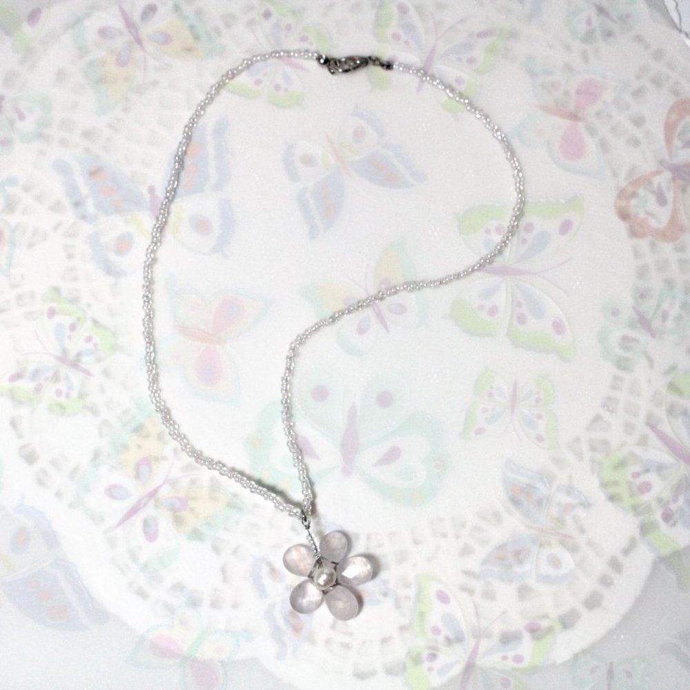 Y2k Millennium Cher Clueless Fairy Pink Daisy Crystal Flower Bomb Necklace